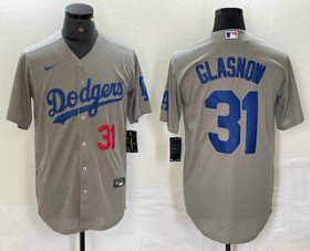 Cheap Men\'s Los Angeles Dodgers #31 Tyler Glasnow Number Grey Stitched Cool Base Nike Jersey