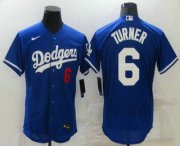 Wholesale Cheap Men's Los Angeles Dodgers #6 Trea Turner Blue Stitched MLB Flex Base Nike Jersey