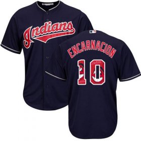 Wholesale Cheap Indians #10 Edwin Encarnacion Navy Blue Team Logo Fashion Stitched MLB Jersey