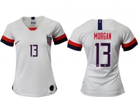 Wholesale Cheap Women\'s USA #13 Morgan Home Soccer Country Jersey