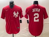 Cheap Men's New York Yankees #2 Derek Jeter Red Fashion Cool Base Jersey