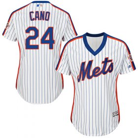 Wholesale Cheap Mets #24 Robinson Cano White(Blue Strip) Alternate Women\'s Stitched MLB Jersey