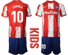Wholesale Cheap Youth 2021-2022 Club Atletico Madrid home red 10 Nike Soccer Jersey