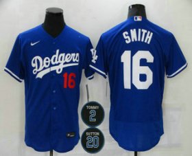 Wholesale Cheap Men\'s Los Angeles Dodgers #16 Will Smith Blue #2 #20 Patch Stitched MLB Flex Base Nike Jersey