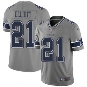 Wholesale Cheap Nike Cowboys #21 Ezekiel Elliott Gray Men\'s Stitched NFL Limited Inverted Legend Jersey