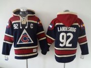Wholesale Cheap Avalanche #92 Gabriel Landeskog Navy Blue Sawyer Hooded Sweatshirt Stitched NHL Jersey