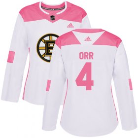 Wholesale Cheap Adidas Bruins #4 Bobby Orr White/Pink Authentic Fashion Women\'s Stitched NHL Jersey