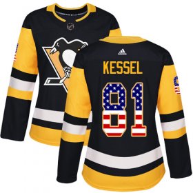 Wholesale Cheap Adidas Penguins #81 Phil Kessel Black Home Authentic USA Flag Women\'s Stitched NHL Jersey
