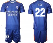 Wholesale Cheap Men 2021-2022 Club Real Madrid away blue 22 Adidas Soccer Jersey