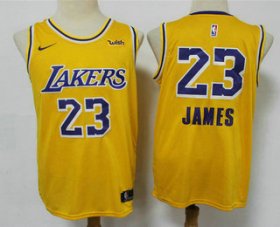 Wholesale Cheap Men\'s Los Angeles Lakers #23 LeBron James Yellow NEW 2021 Nike Wish Swingman Stitched NBA Jersey
