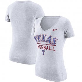 Wholesale Cheap Texas Rangers Nike Women\'s Practice 1.7 Tri-Blend V-Neck T-Shirt Heathered White
