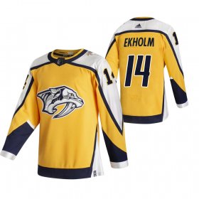 Wholesale Cheap Nashville Predators #14 Mattias Ekholm Yellow Men\'s Adidas 2020-21 Reverse Retro Alternate NHL Jersey