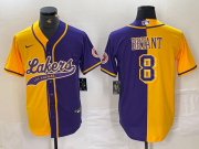 Cheap Men's Los Angeles Lakers #8 Kobe Bryant Gold Purple Split Stitched Baseball Jersey