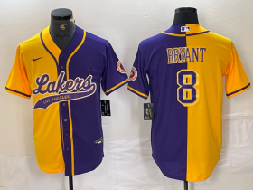 Cheap Men\'s Los Angeles Lakers #8 Kobe Bryant Gold Purple Split Stitched Baseball Jersey