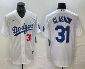 Cheap Men\'s Los Angeles Dodgers #31 Tyler Glasnow Number White Stitched Cool Base Nike Jerseys
