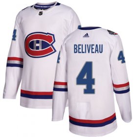Wholesale Cheap Adidas Canadiens #4 Jean Beliveau White Authentic 2017 100 Classic Stitched NHL Jersey