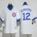 Wholesale Cheap Cubs #12 Kyle Schwarber White(Blue Strip) Cooperstown Women's Stitched MLB Jersey