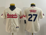 Wholesale Cheap Youth Los Angeles Angels #27 Mike Trout Cream 2022 City Connect Cool Base Stitched Jersey