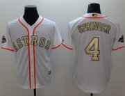 Wholesale Cheap Astros #4 George Springer White 2017 World Series Champions Gold Program Cool Base Stitched MLB Jersey