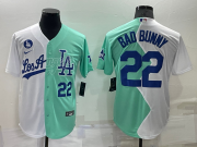 Wholesale Mens Los Angeles Dodgers #22 Bad Bunny White Green Number 2022 Celebrity Softball Game Cool Base Jersey