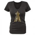 Wholesale Cheap Women's Los Angeles Angels of Anaheim Gold Collection Tri-Blend V-Neck T-Shirt Black