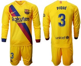 Wholesale Cheap Barcelona #3 Pique Away Long Sleeves Soccer Club Jersey