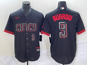 Wholesale Cheap Men\'s Cincinnati Reds #9 Joe Burrow Number Black 2023 City Connect Cool Base Stitched Baseball Jersey2