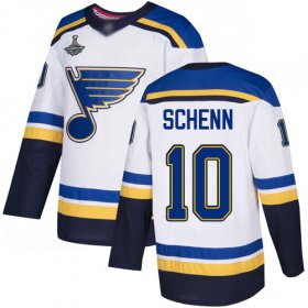 Wholesale Cheap Adidas Blues #10 Brayden Schenn White Road Authentic Stanley Cup Champions Stitched NHL Jersey