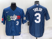Wholesale Cheap Men's Los Angeles Dodgers #3 Chris Taylor Number Navy Blue Pinstripe 2020 World Series Cool Base Nike Jersey