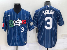 Wholesale Cheap Men\'s Los Angeles Dodgers #3 Chris Taylor Number Navy Blue Pinstripe 2020 World Series Cool Base Nike Jersey