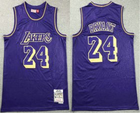 Wholesale Cheap Men\'s Los Angeles Lakers #24 Kobe Bryant 1996-97 Purple Hardwood Classics Soul Swingman Throwback Jersey