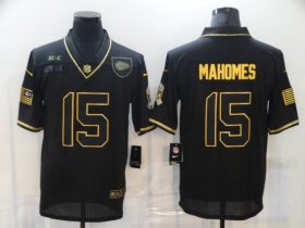 Wholesale Cheap Men\'s Kansas City Chiefs #15 Patrick Mahomes Black Gold 2020 Salute To Service Stitched NFL Nike Limited Jersey