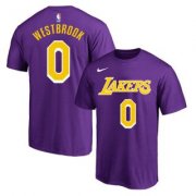 Wholesale Cheap Men's Purple Yellow Los Angeles Lakers #0 Russell Westbrook Basketball T-Shirt