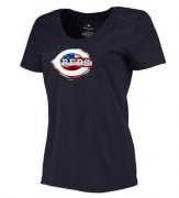 Wholesale Cheap Women's Cincinnati Reds USA Flag Fashion T-Shirt Navy Blue