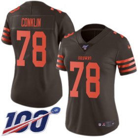 Wholesale Cheap Nike Browns #78 Jack Conklin Brown Women\'s Stitched NFL Limited Rush 100th Season Jersey