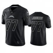 Wholesale Cheap Men's Los Angeles Chargers #77 Zion Johnson Black Reflective Limited Stitched Football Jersey