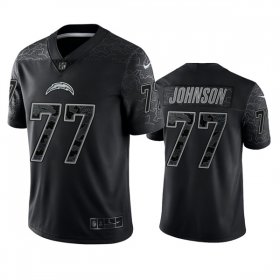 Wholesale Cheap Men\'s Los Angeles Chargers #77 Zion Johnson Black Reflective Limited Stitched Football Jersey