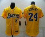 Cheap Men's Los Angeles Lakers Front #8 Back #24 Kobe Bryant Yellow Cool Base Stitched Baseball Jersey