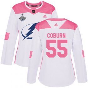 Cheap Adidas Lightning #55 Braydon Coburn White/Pink Authentic Fashion Women\'s 2020 Stanley Cup Champions Stitched NHL Jersey