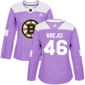 Wholesale Cheap Adidas Bruins #46 David Krejci Purple Authentic Fights Cancer Women\'s Stitched NHL Jersey