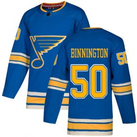 Wholesale Cheap Adidas Blues #50 Jordan Binnington Blue Alternate Authentic Stitched NHL Jersey