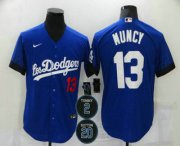Wholesale Cheap Men's Los Angeles Dodgers #13 Max Muncy Blue #2 #20 Patch City Connect Number Cool Base Stitched Jersey