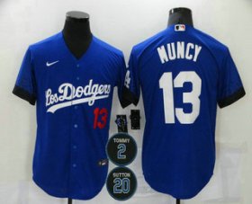 Wholesale Cheap Men\'s Los Angeles Dodgers #13 Max Muncy Blue #2 #20 Patch City Connect Number Cool Base Stitched Jersey