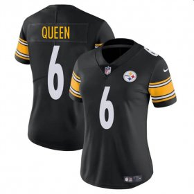 Cheap Women\'s Pittsburgh Steelers #6 Patrick Queen Black Vapor Football Stitched Jersey(Run Small)