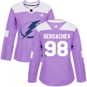Wholesale Cheap Adidas Lightning #98 Mikhail Sergachev Purple Authentic Fights Cancer Women\'s Stitched NHL Jersey