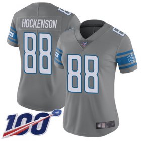 Wholesale Cheap Nike Lions #88 T.J. Hockenson Gray Women\'s Stitched NFL Limited Rush 100th Season Jersey