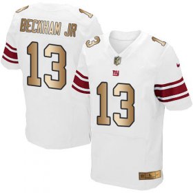Wholesale Cheap Nike Giants #13 Odell Beckham Jr White Men\'s Stitched NFL Elite Gold Jersey