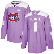 Wholesale Cheap Adidas Canadiens #1 Jacques Plante Purple Authentic Fights Cancer Stitched NHL Jersey