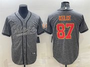 Wholesale Cheap Men's Kansas City Chiefs #87 Travis Kelce Gray With Patch Cool Base Stitched Baseball Jersey