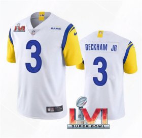 Wholesale Cheap Men\'s Los Angeles Rams #3 Odell Beckham Jr. 2022 White Super Bowl LVI Vapor Limited Stitched Jersey